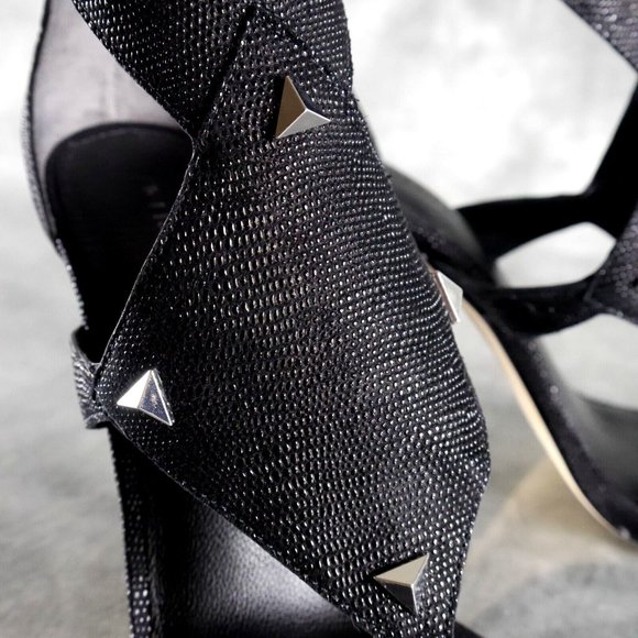 NIB Sigerson Morrison MARINO Embossed Black Leather Ankle Strap Sandals 7.5 - Picture 9 of 12